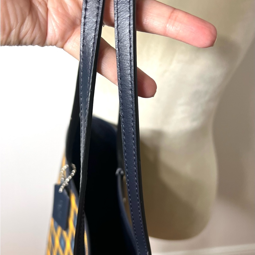 Coach Reversible City Tote  Gingham Print Navy  Yellow RARE Excellent Condition - Picture 5 of 13